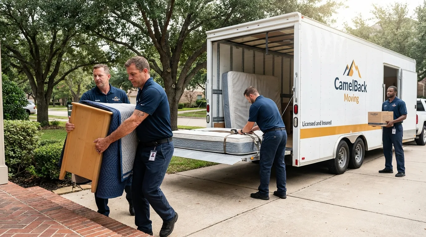 Crew loading residential truck for cross-state move from Beulah, MI